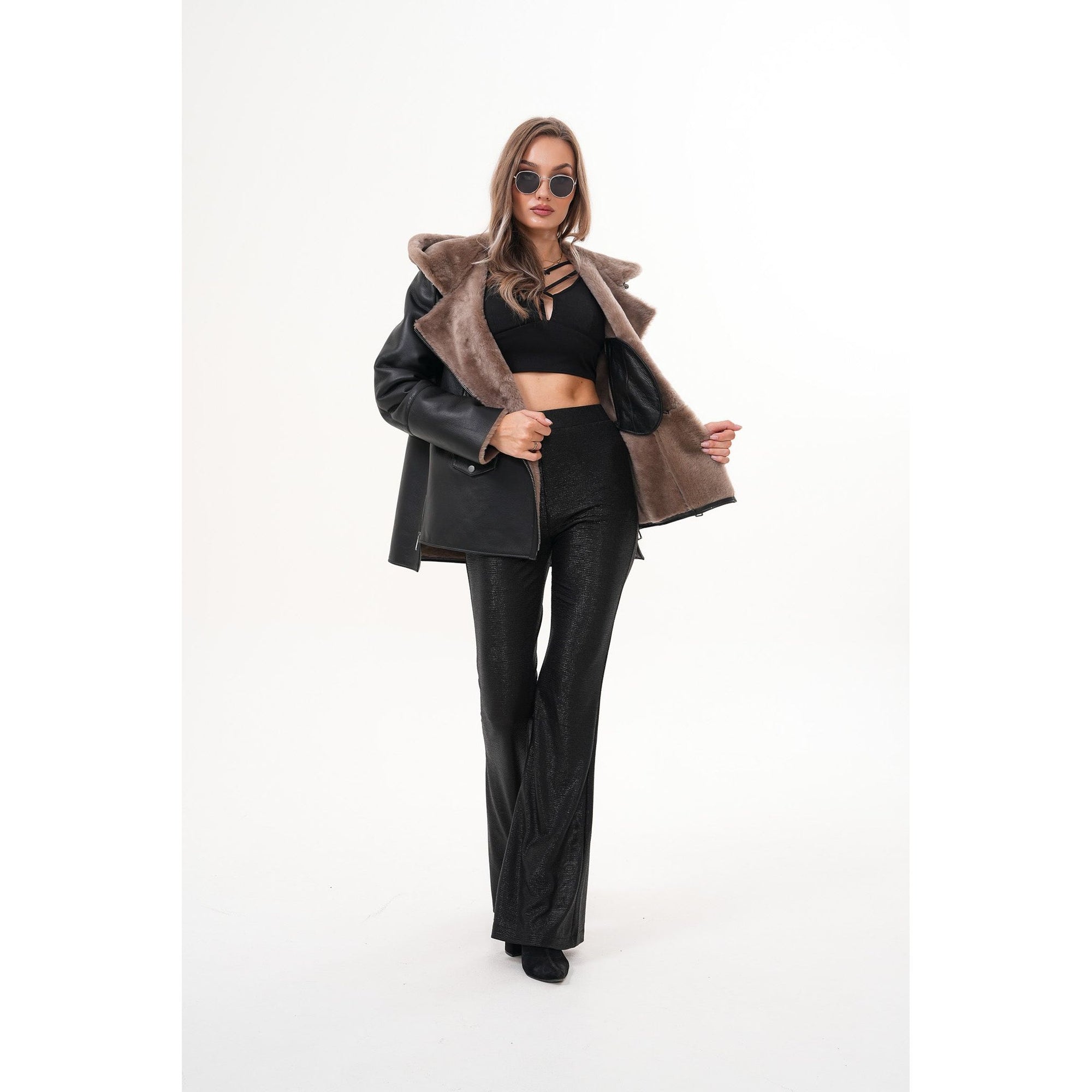 The Duchess Shearling Brown Leather Women Hooded Jacket