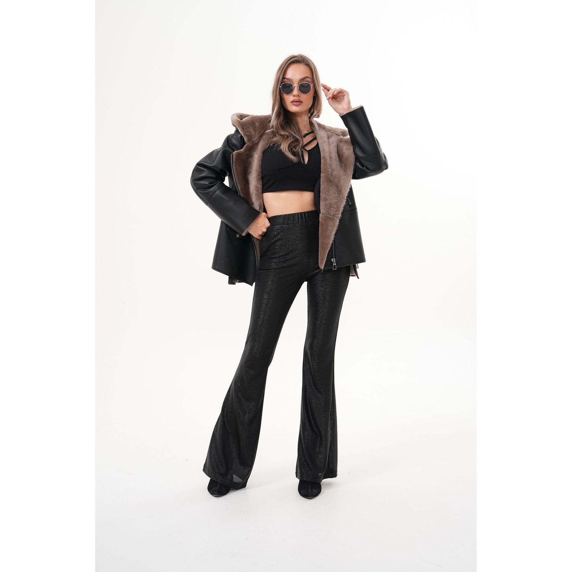 The Duchess Shearling Brown Leather Women Hooded Jacket