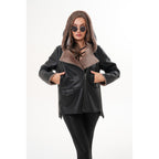 The Duchess Shearling Brown Leather Women Hooded Jacket