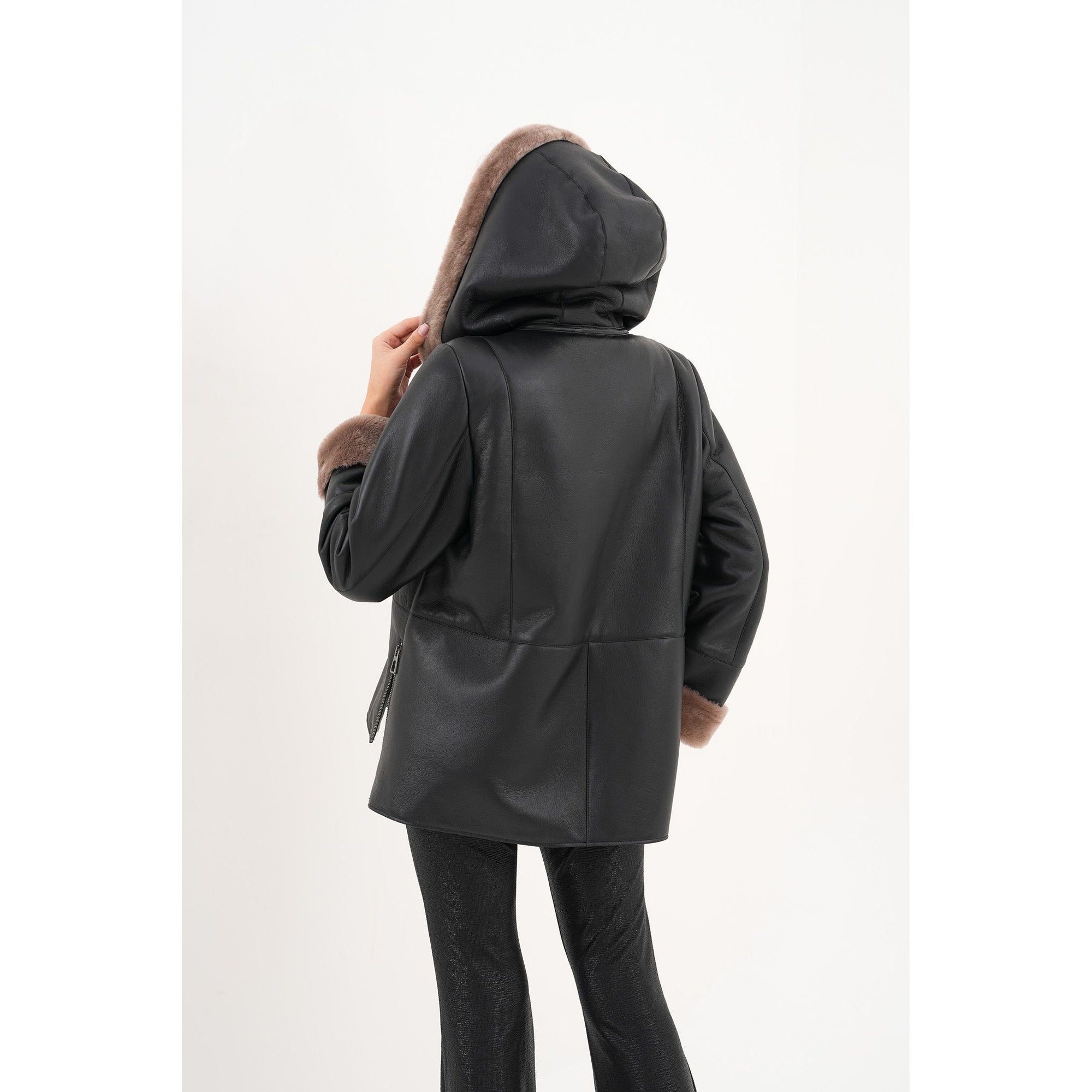The Duchess Shearling Brown Leather Women Hooded Jacket