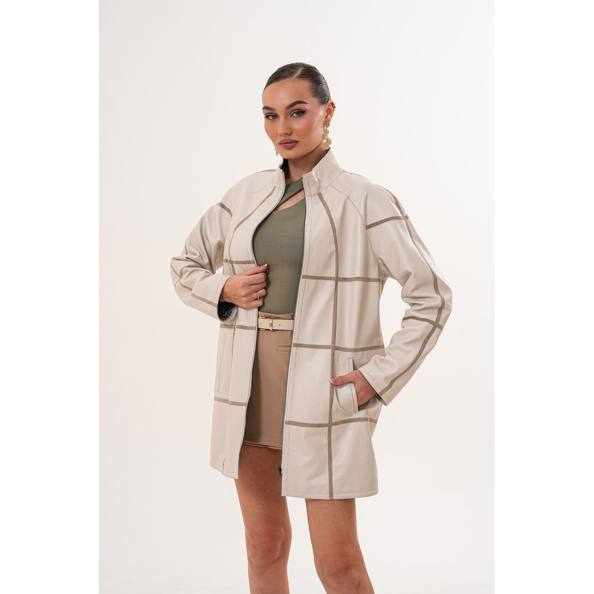 Vinci The Prado Reversible Cream  Leather Women Jacket