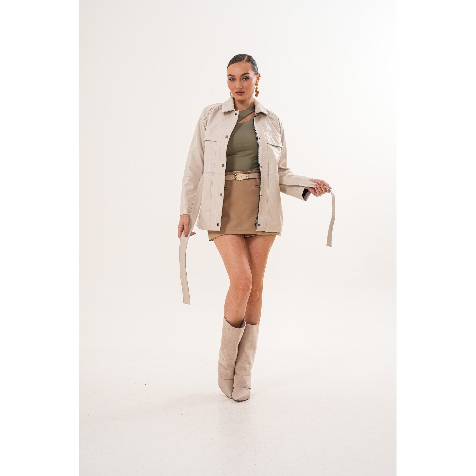 The Eira Cream Leather Women Jacket