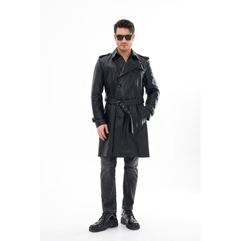 Vinci The Firenze Black Leather Men Leather Trench Coat Jacket