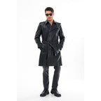Vinci The Firenze Black Leather Men Leather Trench Coat Jacket