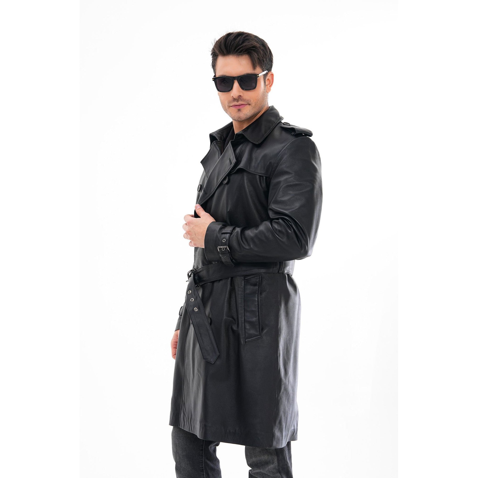 Vinci The Firenze Black Leather Men Leather Trench Coat Jacket