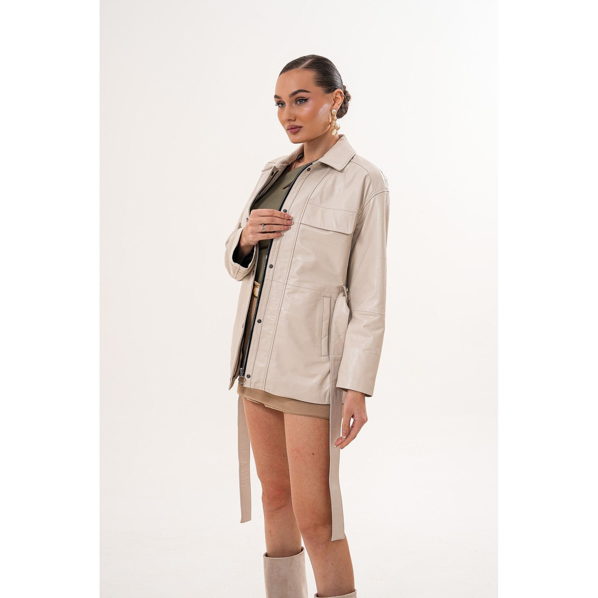 The Eira Cream Leather Women Jacket