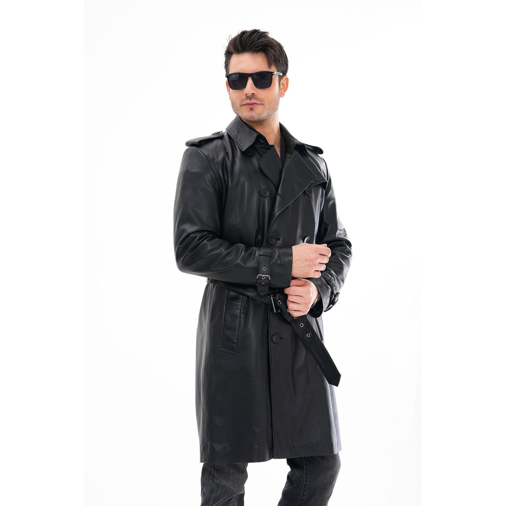 Vinci The Firenze Black Leather Men Leather Trench Coat Jacket