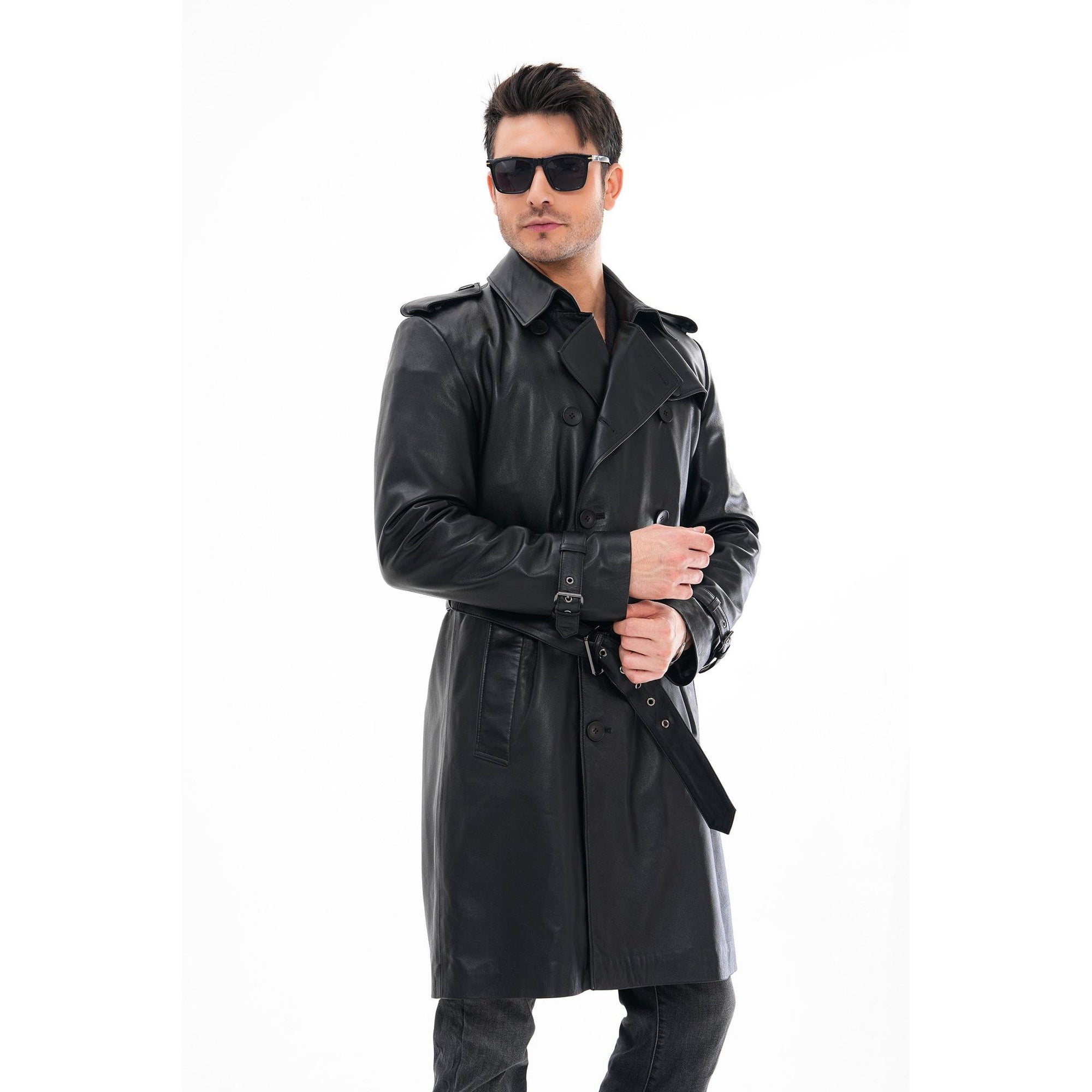 Vinci The Firenze Black Leather Men Leather Trench Coat Jacket