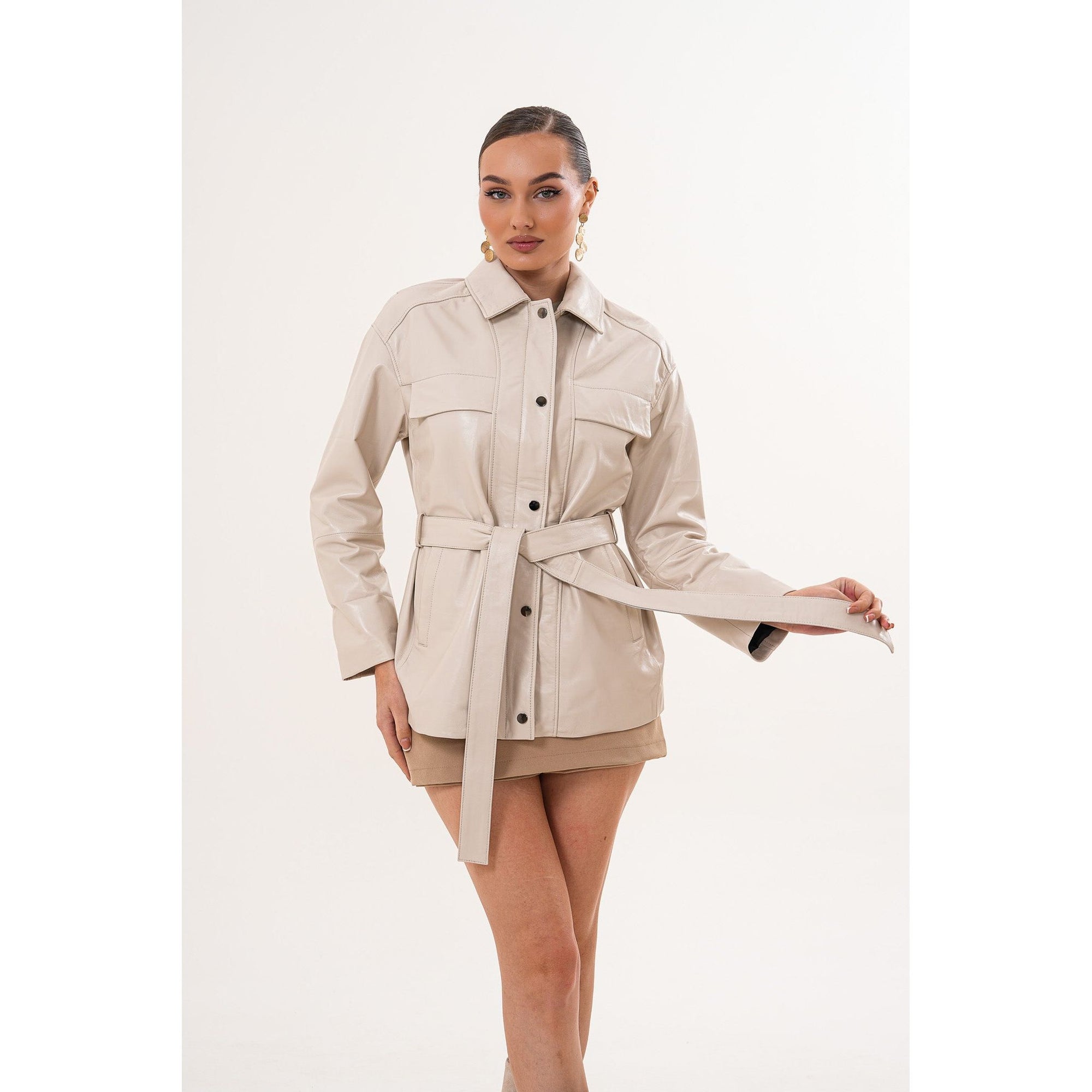 The Eira Cream Leather Women Jacket