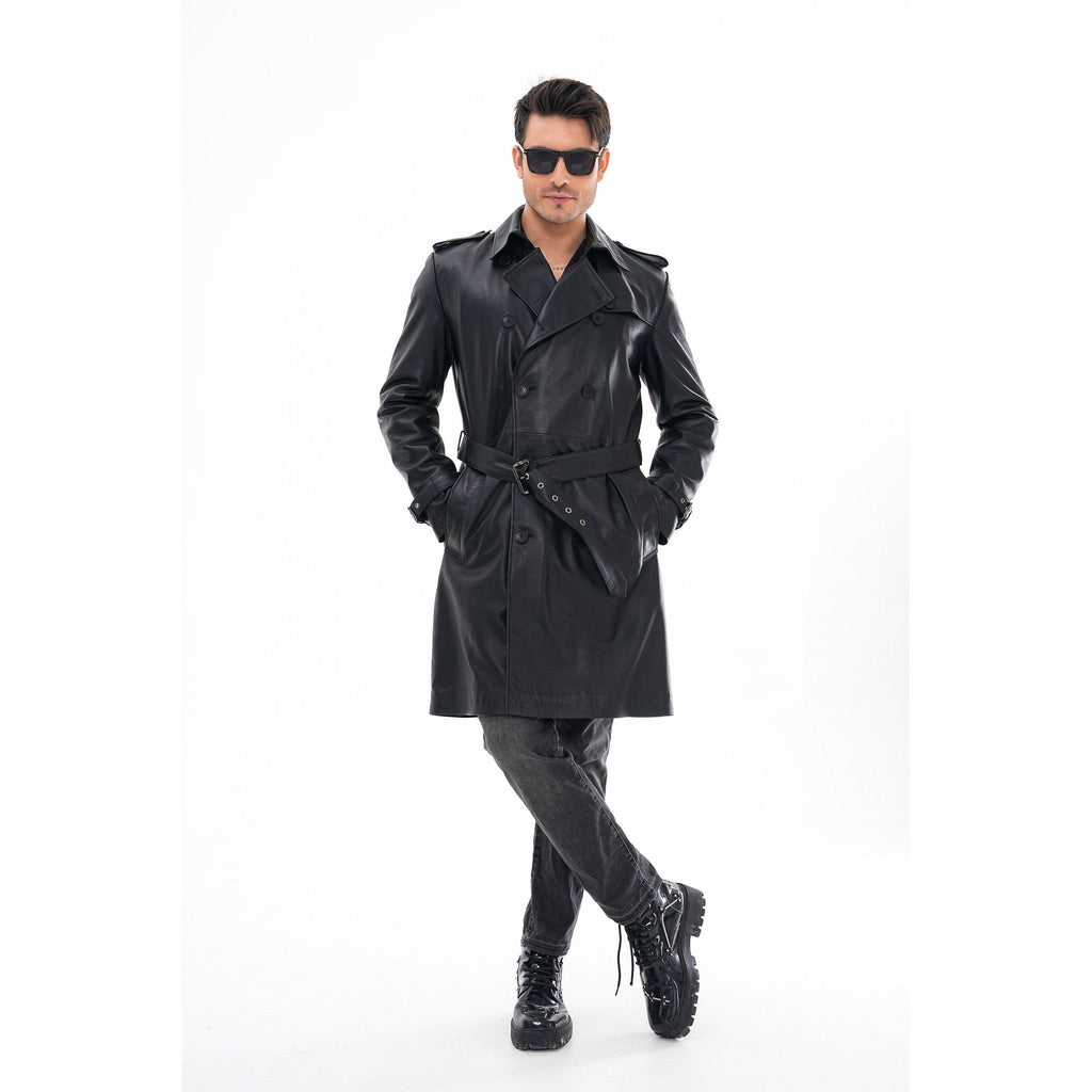 Vinci The Firenze Black Leather Men Leather Trench Coat Jacket