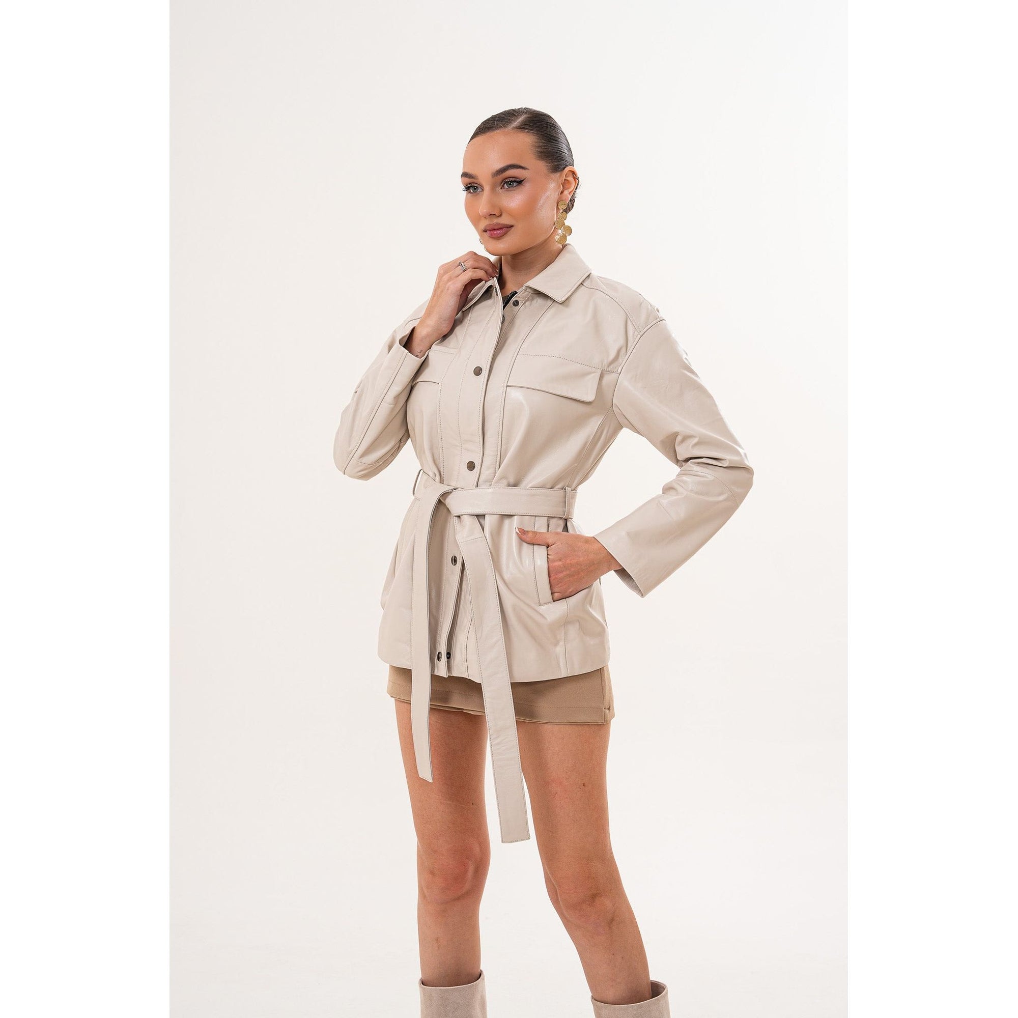 The Eira Cream Leather Women Jacket