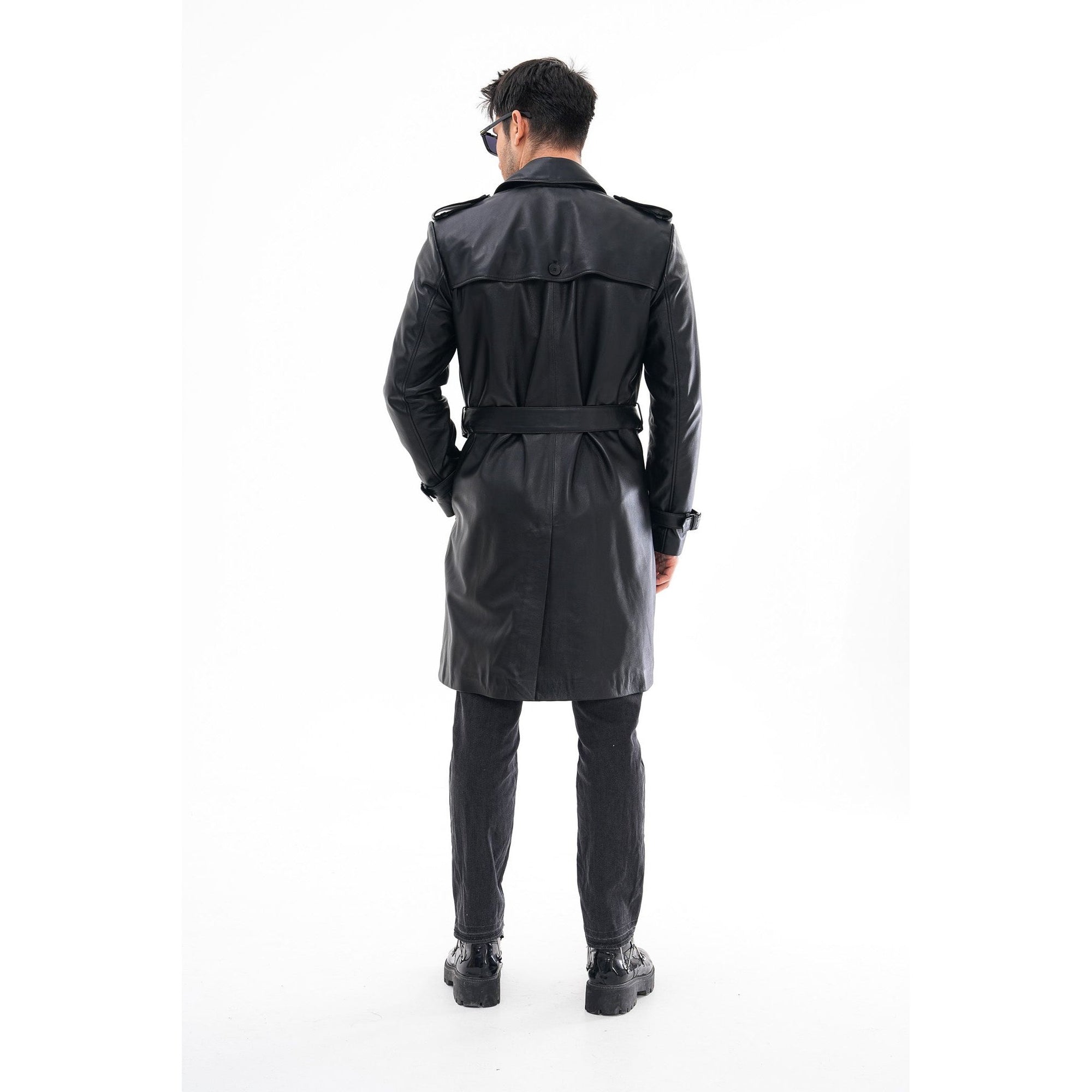 Vinci The Firenze Black Leather Men Leather Trench Coat Jacket
