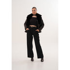 The Elvaris Dark Chocolate Leather Women Jacket with Fur Collar