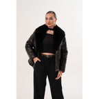 The Elvaris Dark Chocolate Leather Women Jacket with Fur Collar