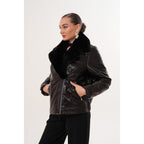 The Elvaris Dark Chocolate Leather Women Jacket with Fur Collar