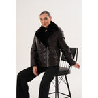 The Elvaris Dark Chocolate Leather Women Jacket with Fur Collar