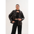 The Elvaris Dark Chocolate Leather Women Jacket with Fur Collar