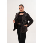 The Elvaris Dark Chocolate Leather Women Jacket with Fur Collar