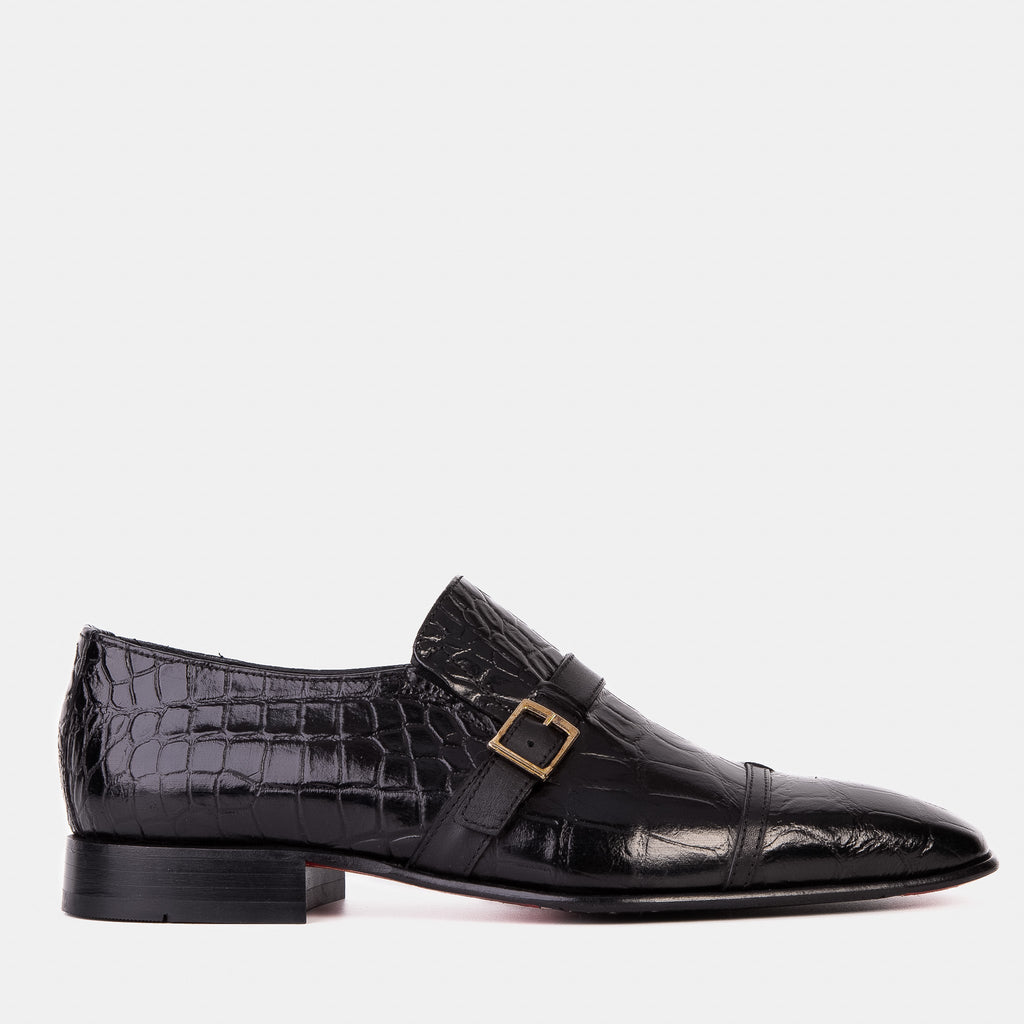 Vinci The Strat Single Monk Strap Cap Toe Black Leather Handmade Men Shoes