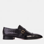 Vinci The Strat Single Monk Strap Cap Toe Black Leather Handmade Men Shoes