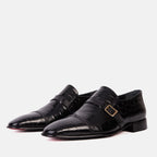 Vinci The Strat Single Monk Strap Cap Toe Black Leather Handmade Men Shoes