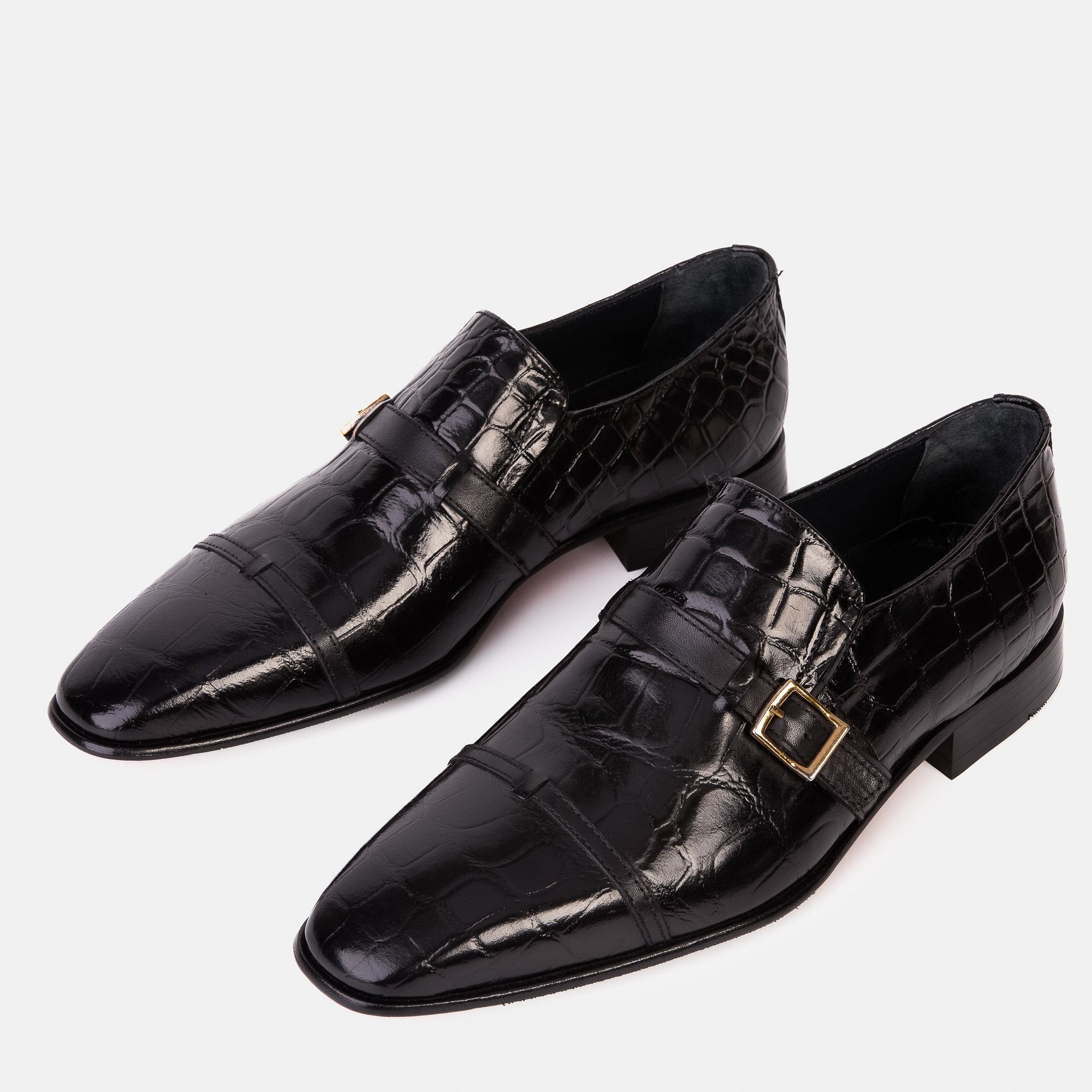 Vinci The Strat Single Monk Strap Cap Toe Black Leather Handmade Men Shoes