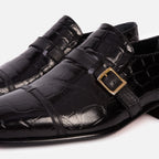 Vinci The Strat Single Monk Strap Cap Toe Black Leather Handmade Men Shoes