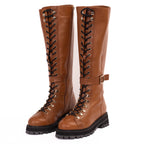 The Istinye Tan Leather Knee High Lace-Up Women Boot Limited Edition Final Sale!