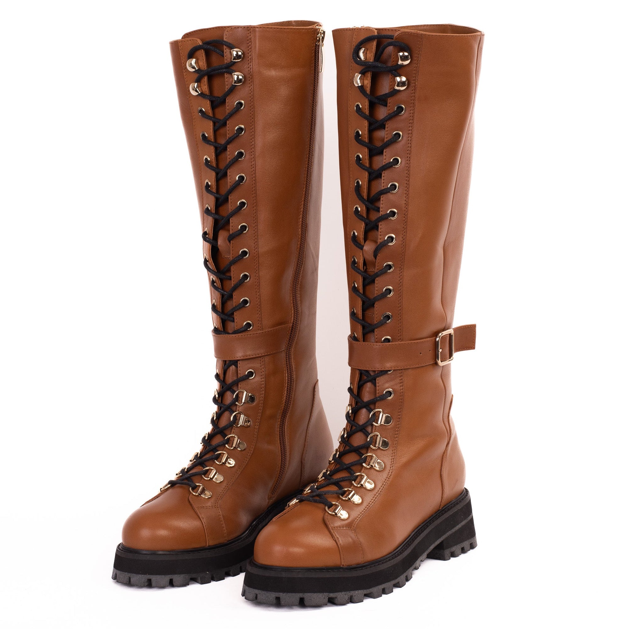 The Istinye Tan Leather Knee High Lace-Up Women Boot Limited Edition Final Sale!