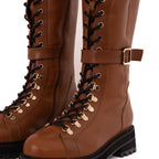 The Istinye Tan Leather Knee High Lace-Up Women Boot Limited Edition Final Sale!
