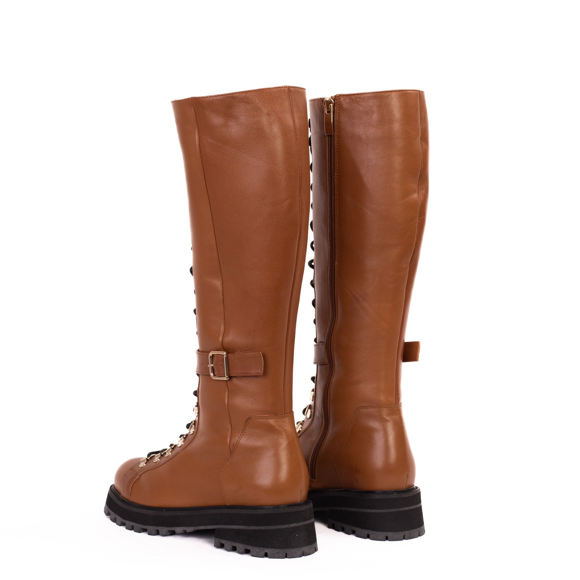 The Istinye Tan Leather Knee High Lace-Up Women Boot Limited Edition Final Sale!