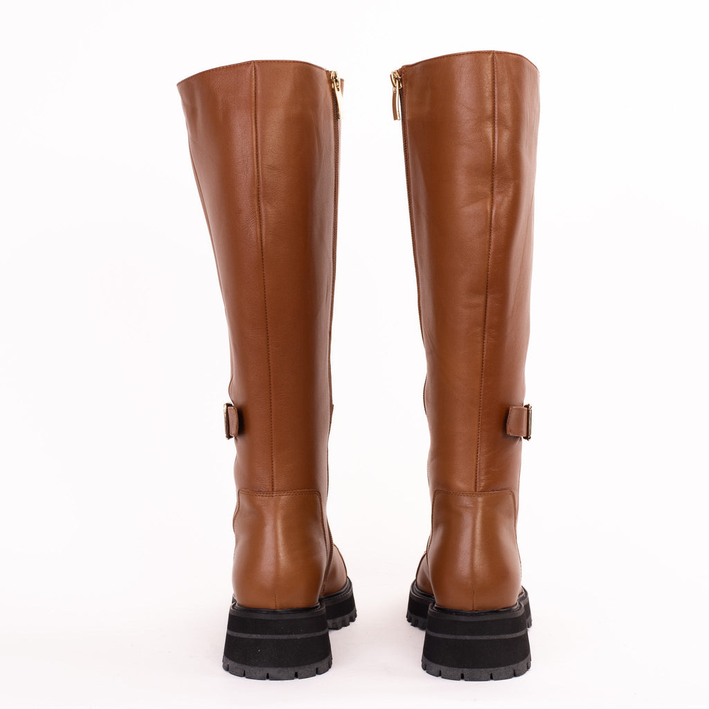 The Istinye Tan Leather Knee High Lace-Up Women Boot Limited Edition Final Sale!