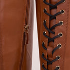 The Istinye Tan Leather Knee High Lace-Up Women Boot Limited Edition Final Sale!