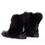 Vinci The Izmir Black Patent Leather Natural Fur Mid Calf Women  Boot