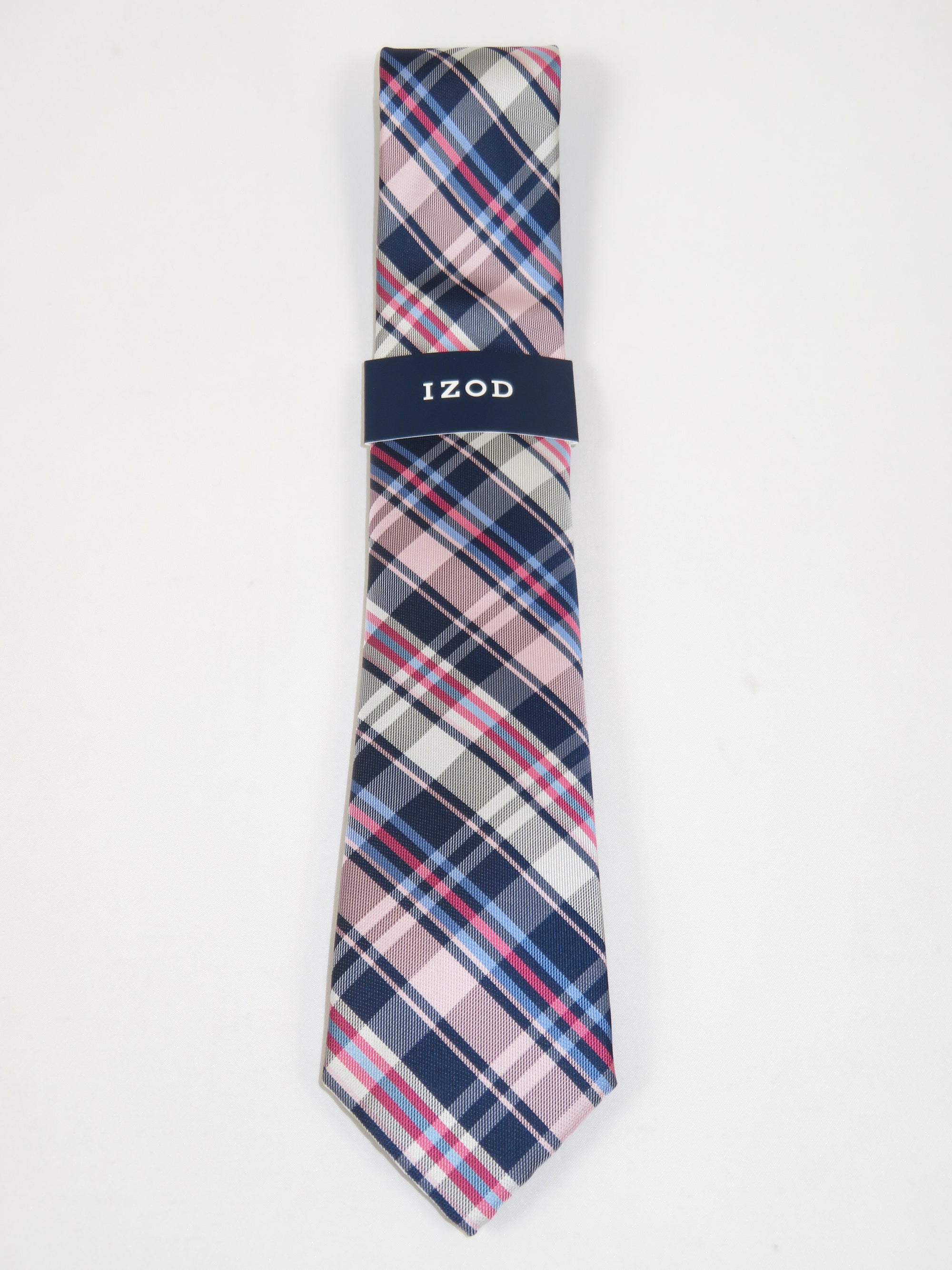 Men's IZOD Tie Classic Woven Silky Feel #Izod-1 Pink Blue English Plaid