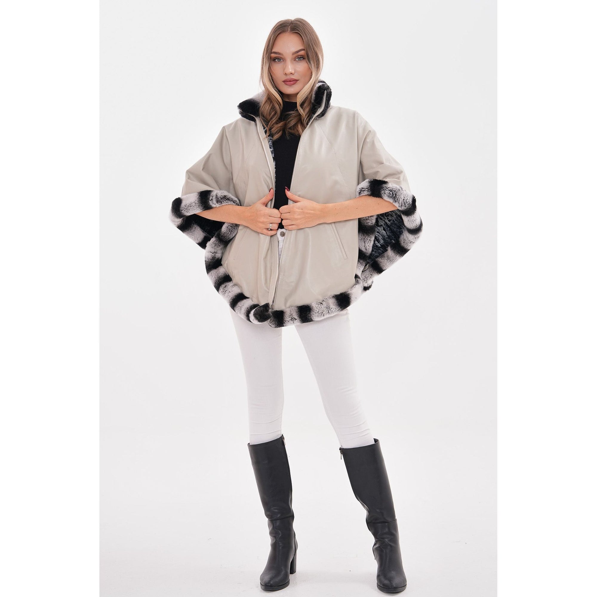 Vinci The Glacier Light Beige Reversible Leather Women Jacket