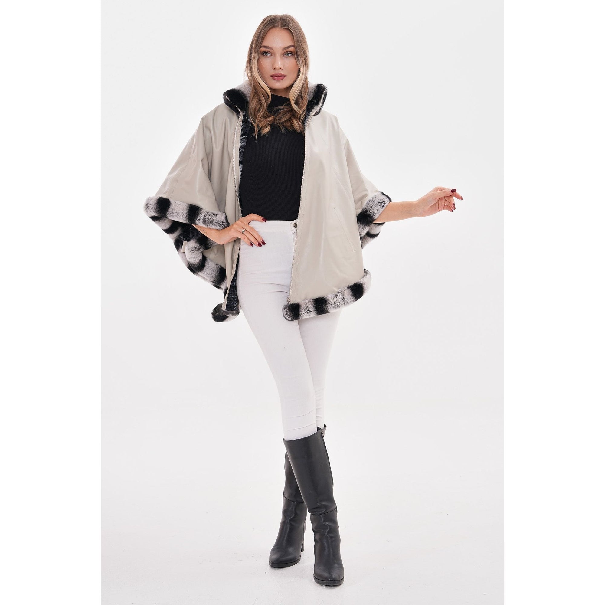 Vinci The Glacier Light Beige Reversible Leather Women Jacket
