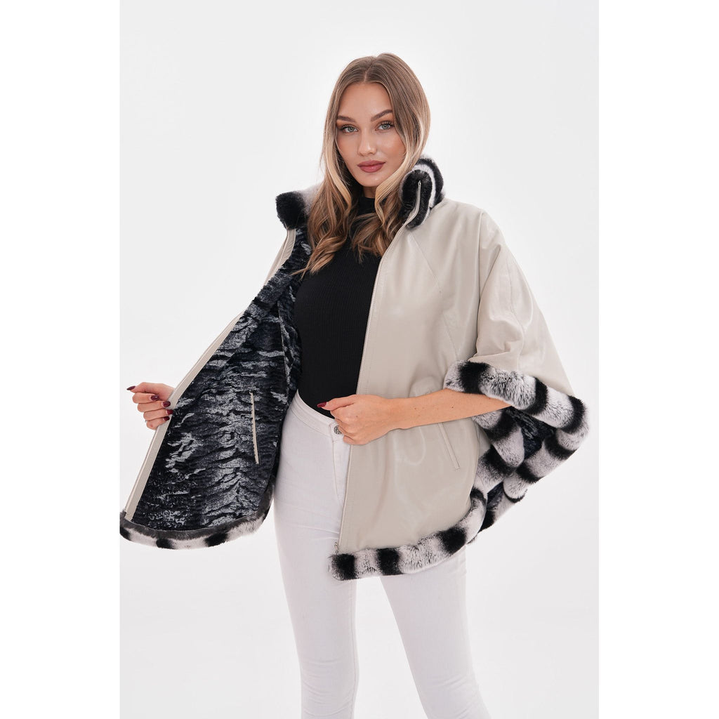 Vinci The Glacier Light Beige Reversible Leather Women Jacket