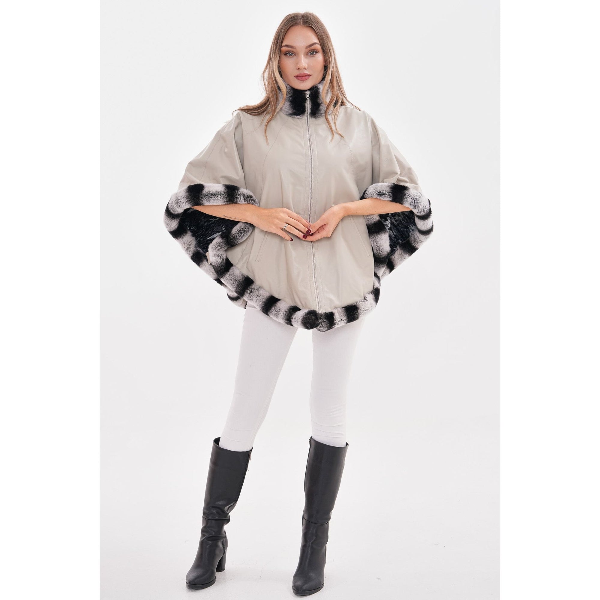 Vinci The Glacier Light Beige Reversible Leather Women Jacket