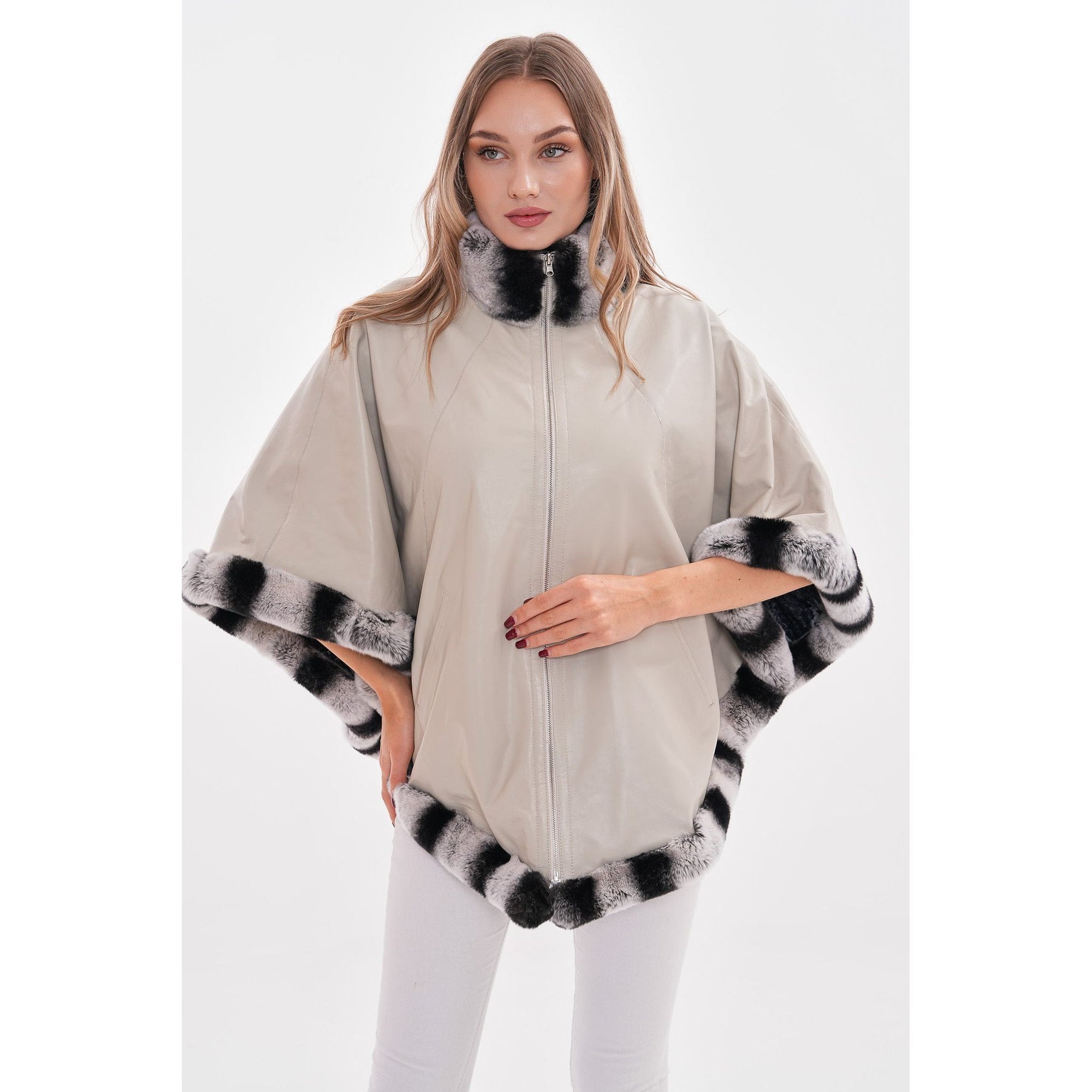 Vinci The Glacier Light Beige Reversible Leather Women Jacket