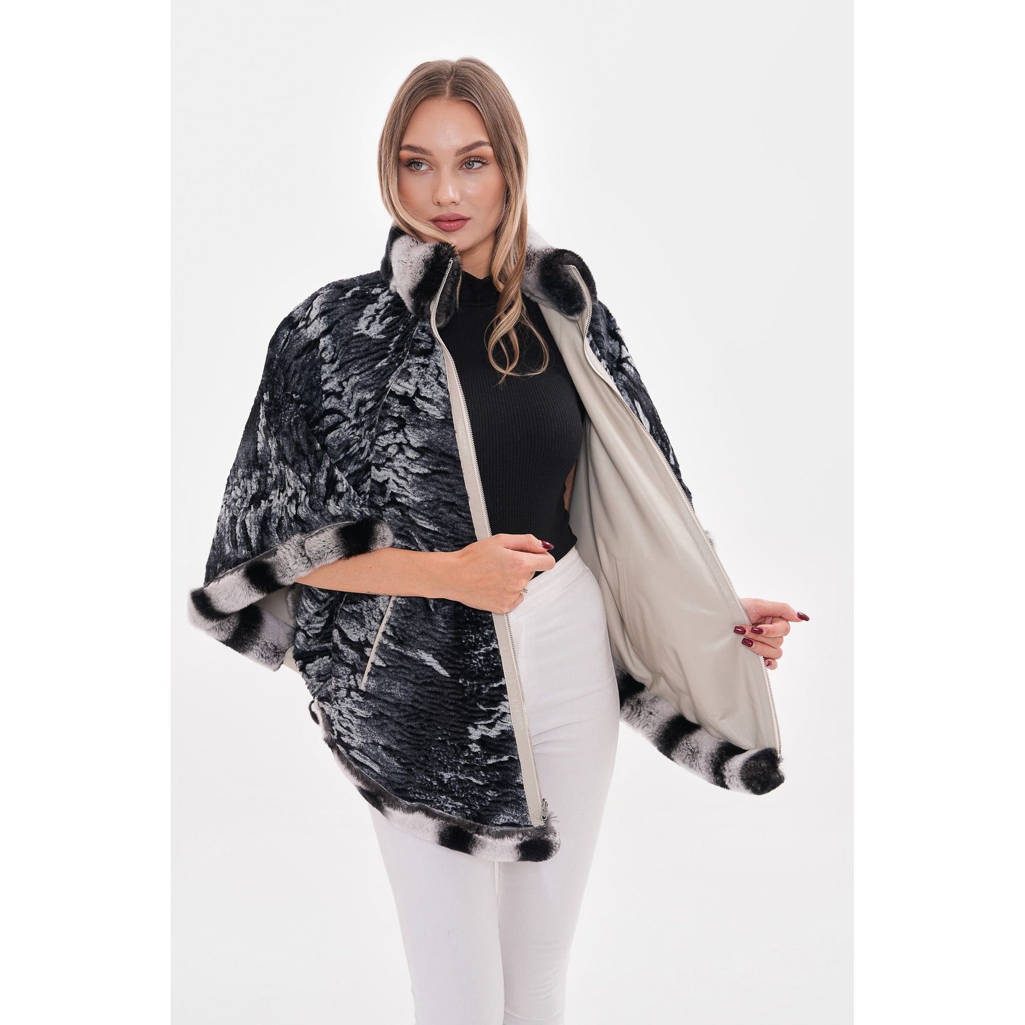 Vinci The Glacier Light Beige Reversible Leather Women Jacket