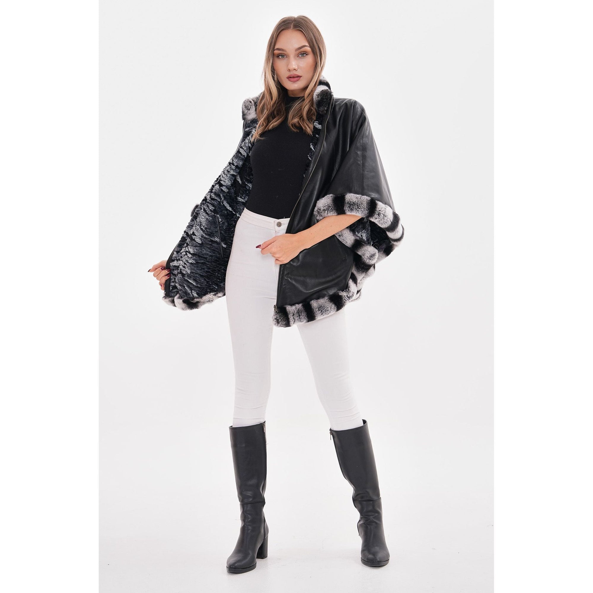 Vinci The Glacier Black Reversible Leather Women Jacket