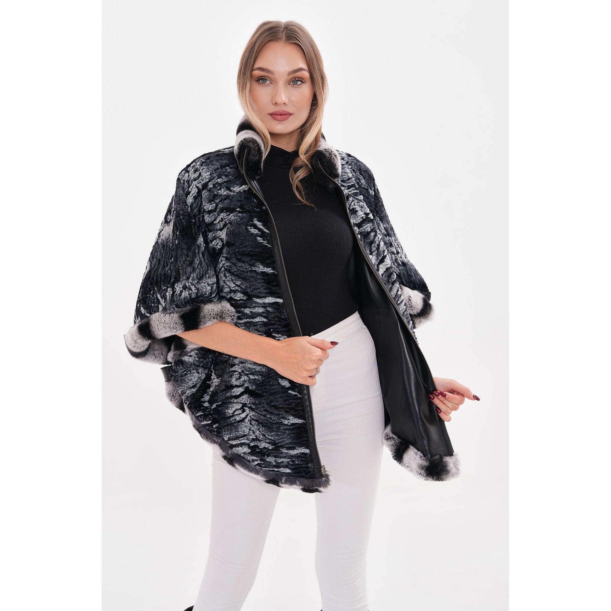 Vinci The Glacier Black Reversible Leather Women Jacket