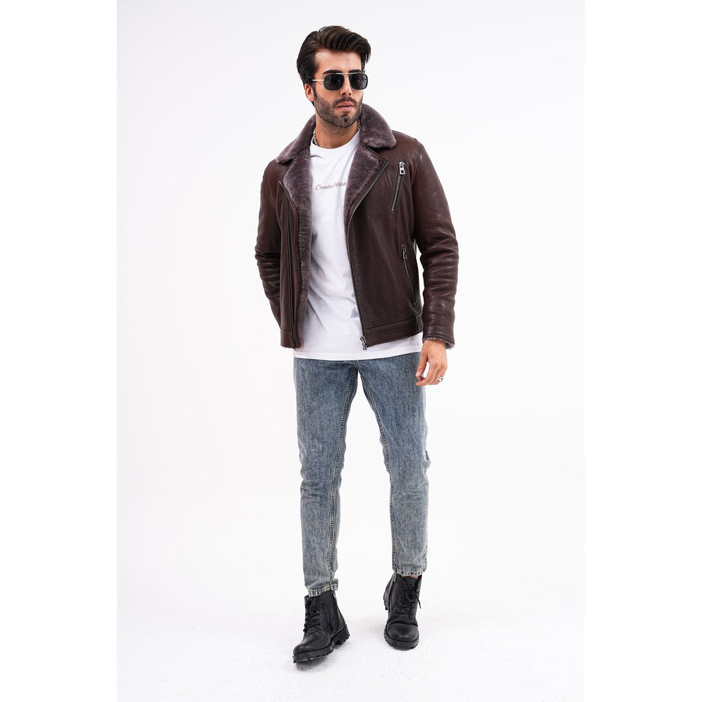 Vinci The Cortina Brown Shearling Leather Men Jacket