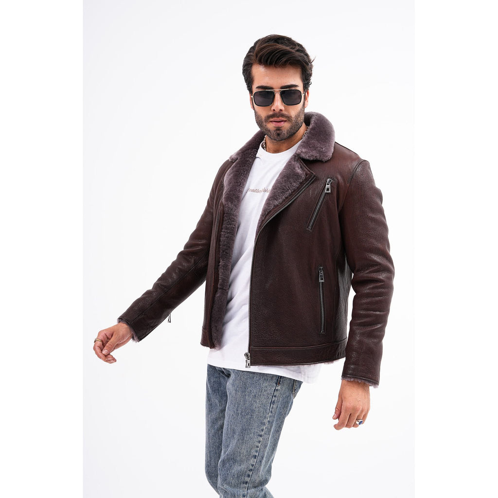 Vinci The Cortina Brown Shearling Leather Men Jacket