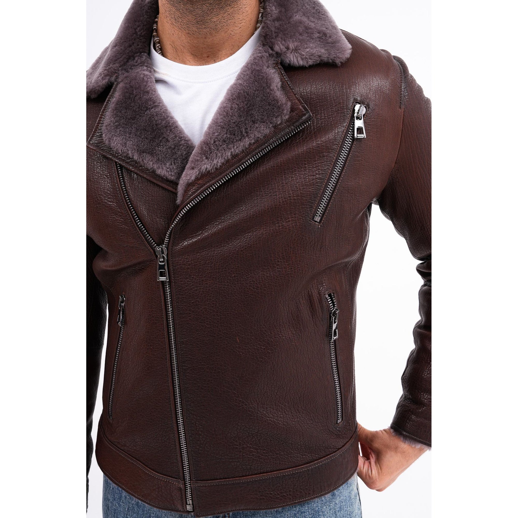 Vinci The Cortina Brown Shearling Leather Men Jacket