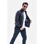 The Ardent Lambskin Men Leather Jacket Navy Blue