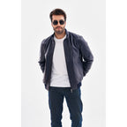 The Ardent Lambskin Men Leather Jacket Navy Blue