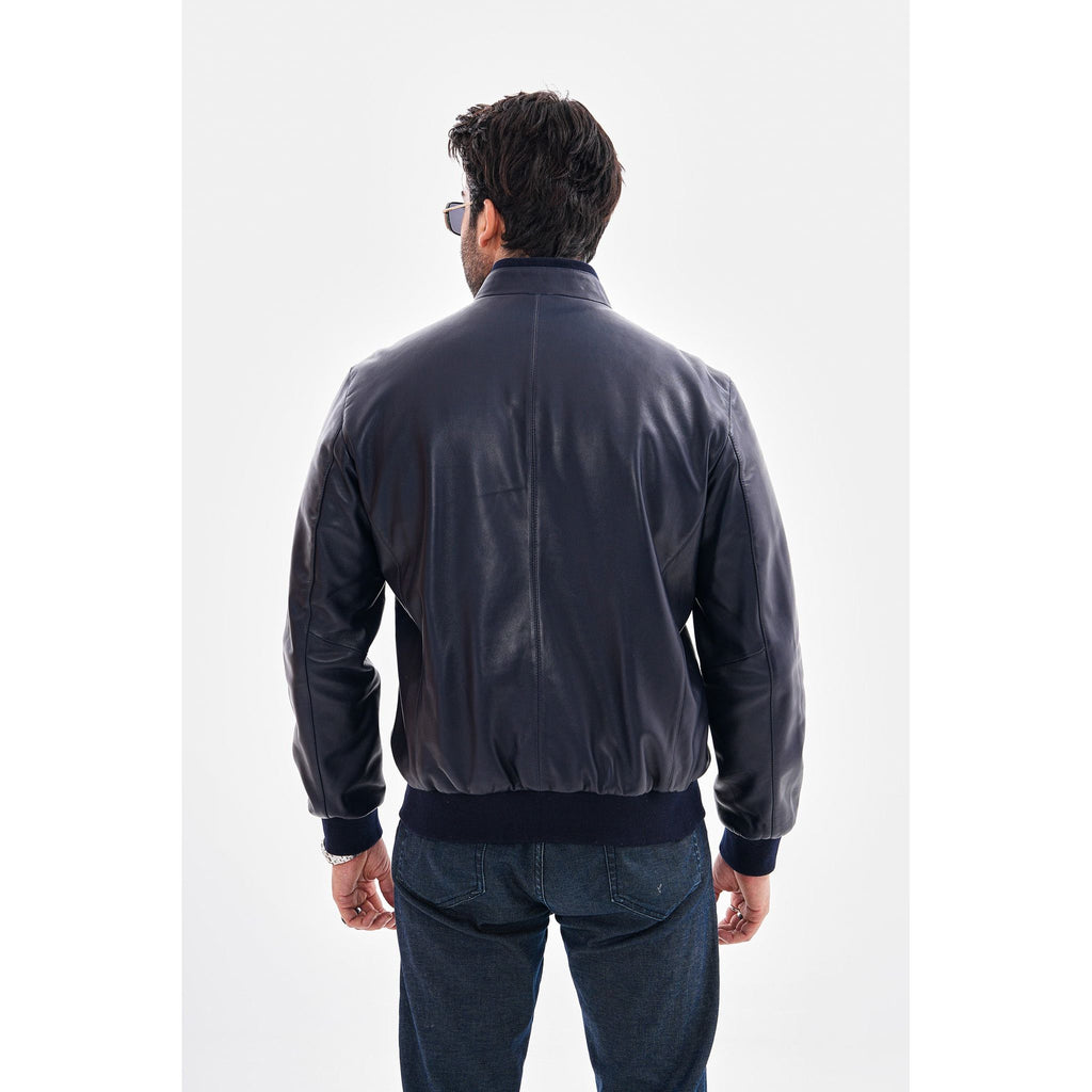 The Ardent Lambskin Men Leather Jacket Navy Blue