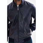 The Ardent Lambskin Men Leather Jacket Navy Blue
